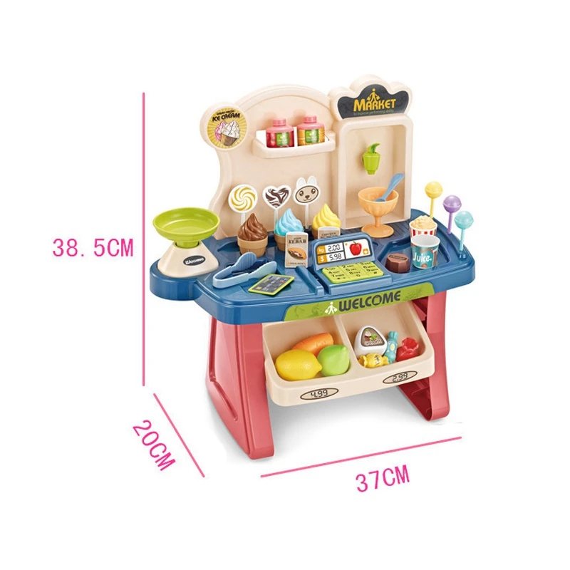 

Kids Cashier Toys Supermarket Cash Register Pretend Play Simulation Shopping Cart Convenience Store Ice Cream Cart Toys