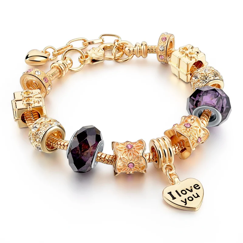 

ATTRACTTO Gift!!Luxury Jewelry Gold Chain Bracelet Femme Crystal Heart Bracelets Bangles FamouS Brand Jewelry Bracelet Sbr160070