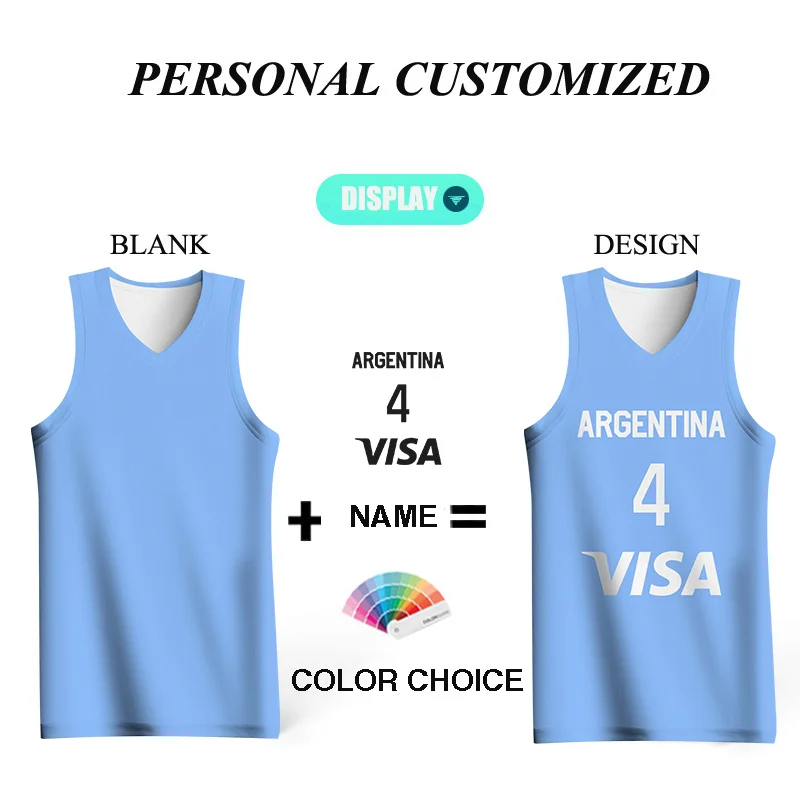 

Full Sublimation Basketball Jerseys For Men Sportwear Argentina Letter Print Team Name Logo Sports Training Quick Dry Tracksuits