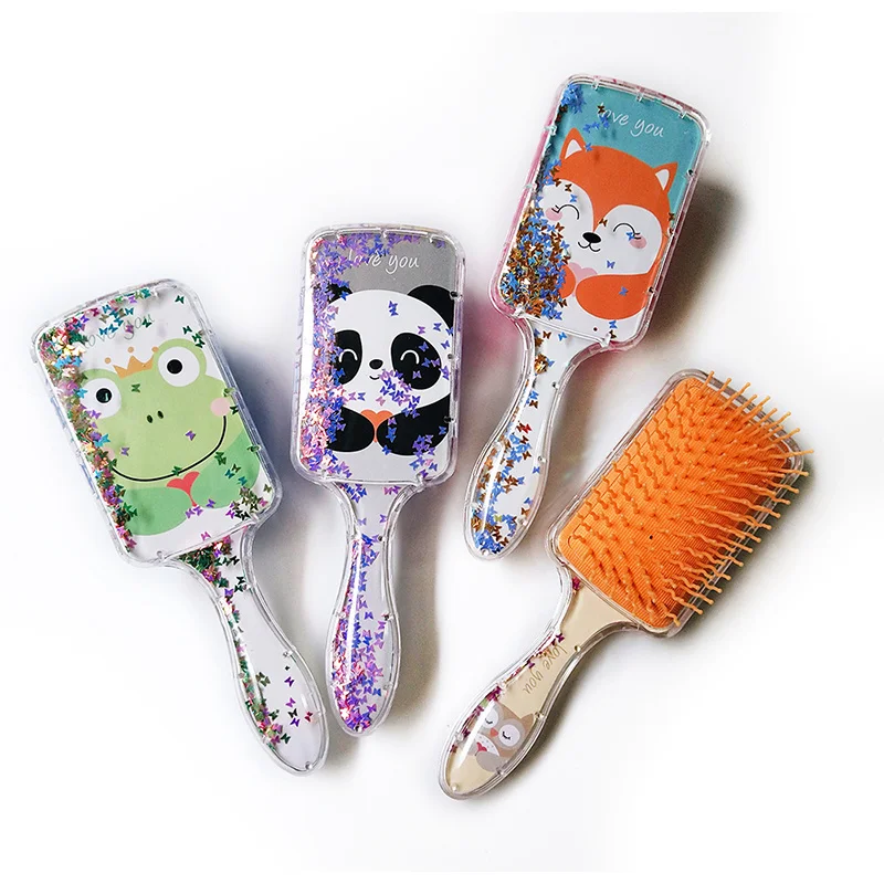 Мультяшная расческа для волос массажная радуга животные панда блестки