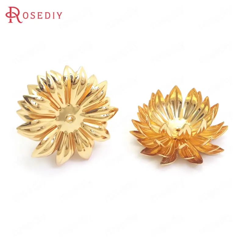 24K Gold Color 37391) 6 шт. 28 мм, Высота 13 мм 24K золото цвет латунь 3D многослойный цветок лотоса Diy ювелирных изделий Аксессуары оптом - Цвет: 24K Gold Color