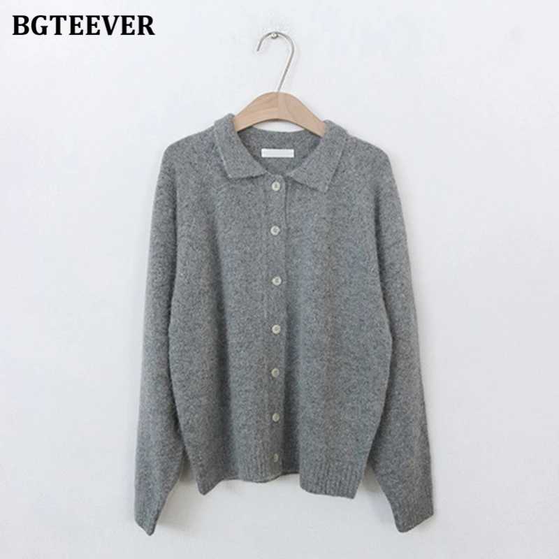 

2020 Autumn Turn-down Collar Loose Female Knitted Cardigans Casual Warm Single-breasted Women Solid Open Stitch Sweater