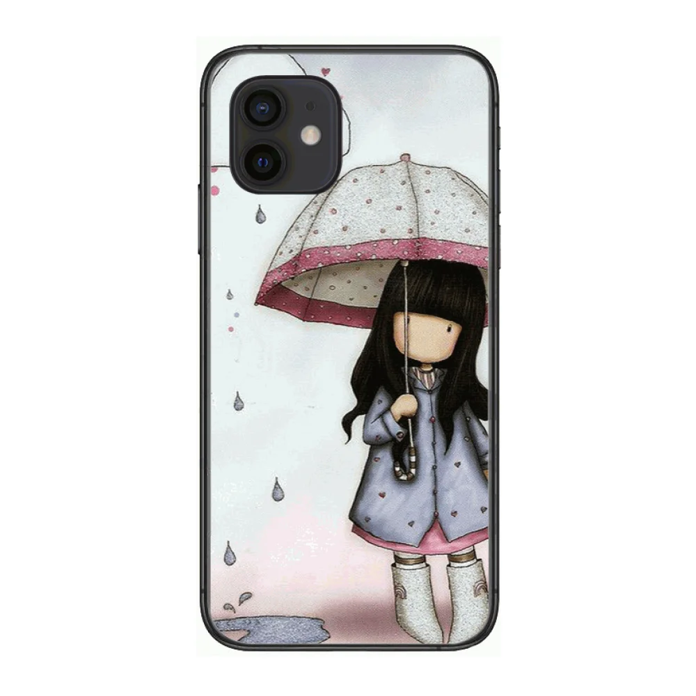 

Girl Lovely Cartoon Illustration Style Phone Case cover For iphone 12 pro max 11 8 7 6 s XR PLUS X XS SE 2020 mini black cell