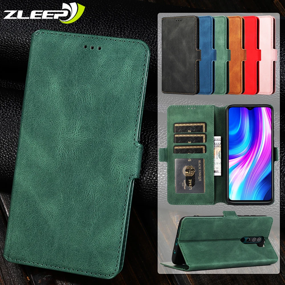 Кожаный чехол-бумажник с откидной крышкой для Xiaomi Redmi 9A 9C Note 4 4X 5 6 6A 7 7A 8 8A 8T 9 9S 10X K20
