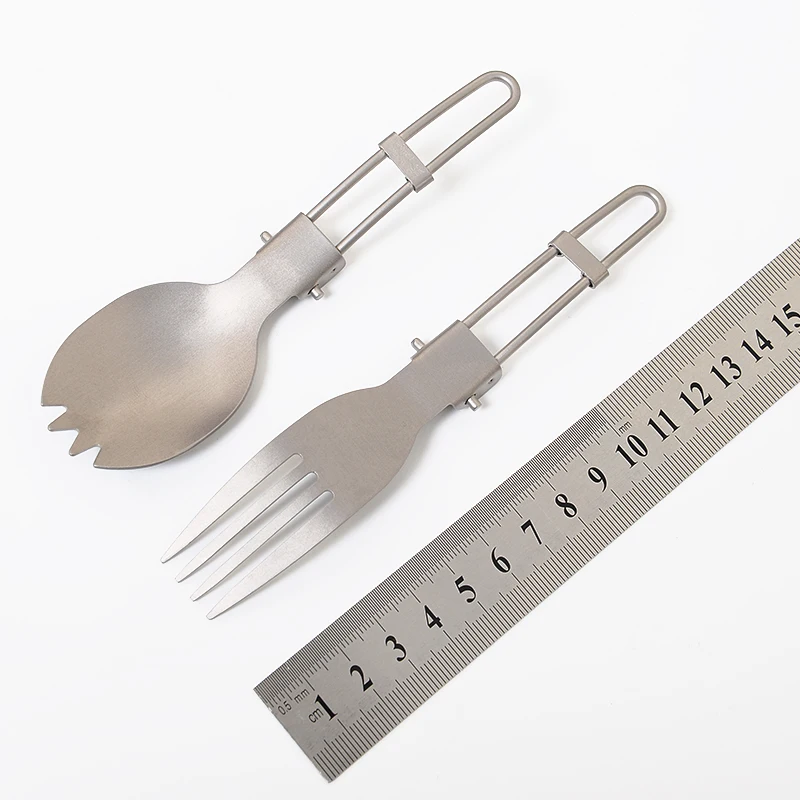 

Outdoor Titanium Folding Fork Spoon with Teeth Camping Picnic portable camp flatware Tableware Titanium utensil