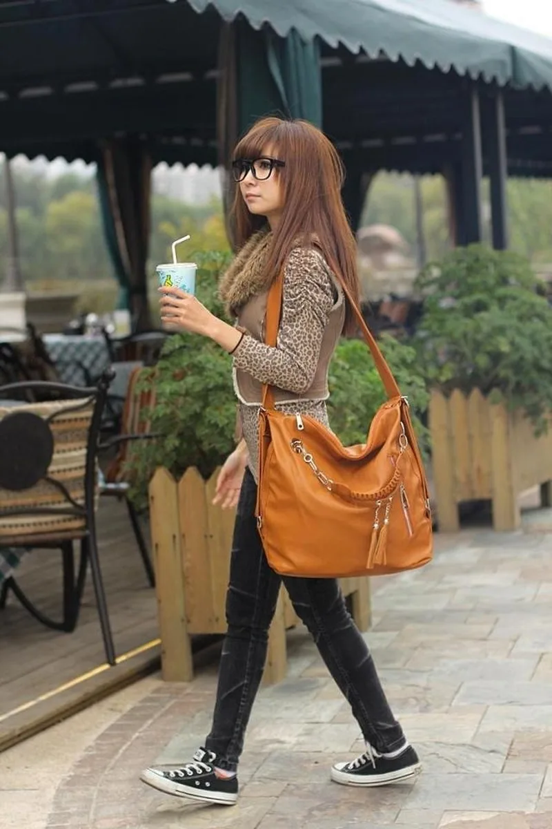 New female bag dual-use European and American fashion tassel chain shoulder backpack large capacity tide | Багаж и сумки