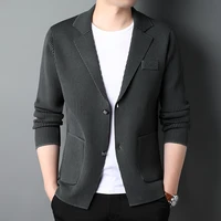 top grade casual new brand slim fit blazer jacket fashion smart elegant stylish knitted suit striped men coat mens clothes 2021