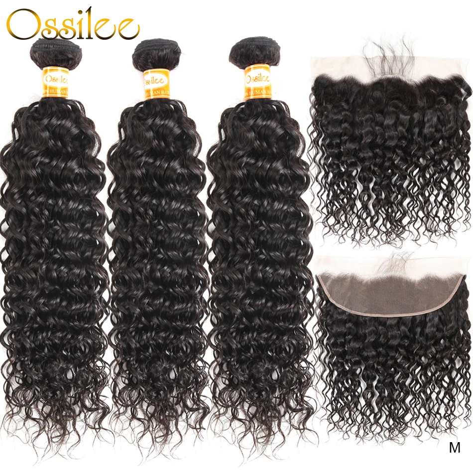 

Ossilee Water Wave Bundles With Frontal Human Hair Bundles With Closure Brazilian Hair Weave Bundles Remy Middle Ratio