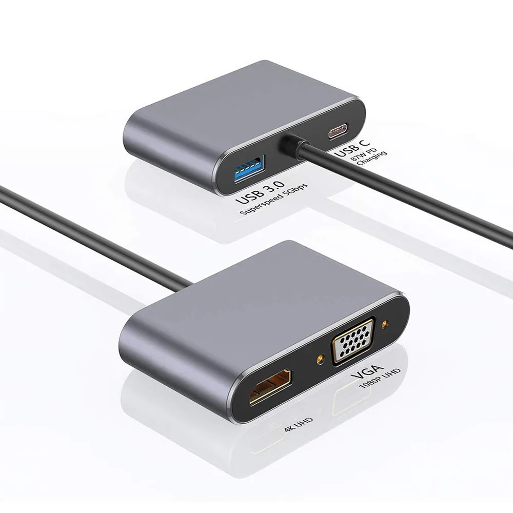 Адаптер USB C 4k Type c для VGA USB3.0 HDMI совместимый преобразователь Аудио и видео PD 87 Вт