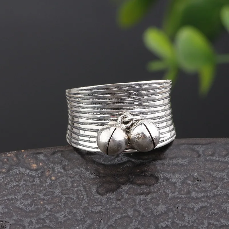 

Amxiu Handmade Bell Ring 925 Sterling Silver Jewelry Large Wide Rings Open Ring For Women Mother Daily Accessories Brand Bijoux