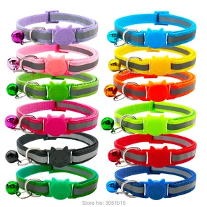 Оптовая продажа 100 шт. Регулируемый отражающий для собак ошейники с колокольчиком с пряжкой, легкие в носке, щенка собаки ошейник для кота аксессуары для животных принадлежности