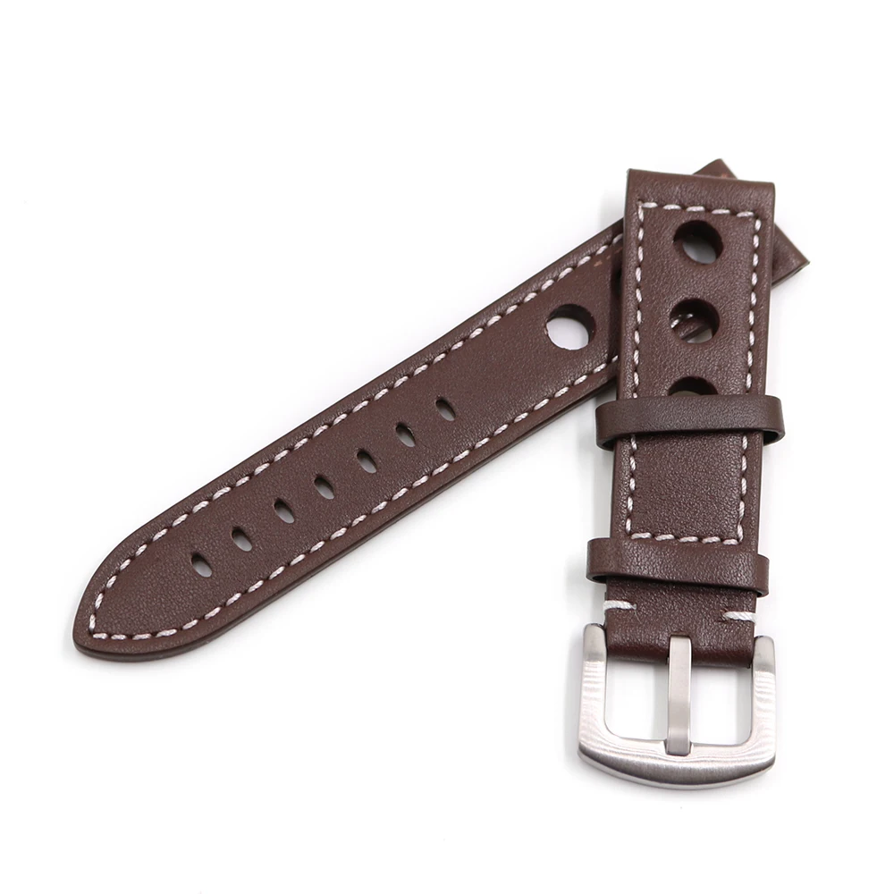CARLYWET 22mm TOP Quality Real Calf Leather Brown with White Wrist Watch Band Strap Clasp For Tissot Breilting IWC Seiko Tudor