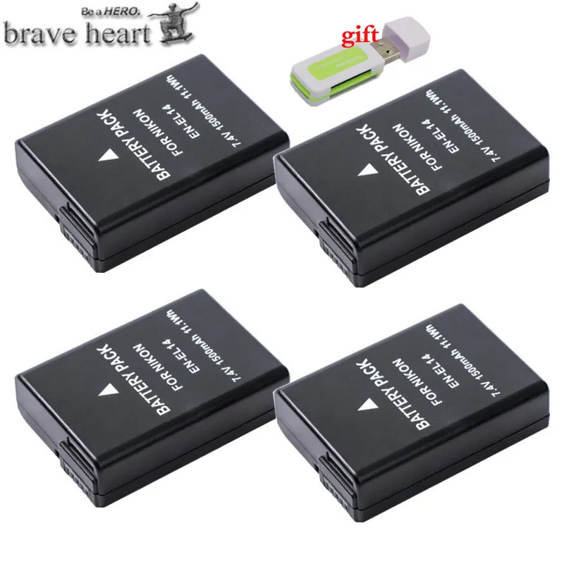 4battery 1500 мА/ч, EN-EL14a RU EL14a EN-EL14 RU EL14 Батарея для Nikon D5300 D5200 D5100 D3300 D3200 D3100 P7100 P7700 P7800 P7000 DF - Цвет: 4battery
