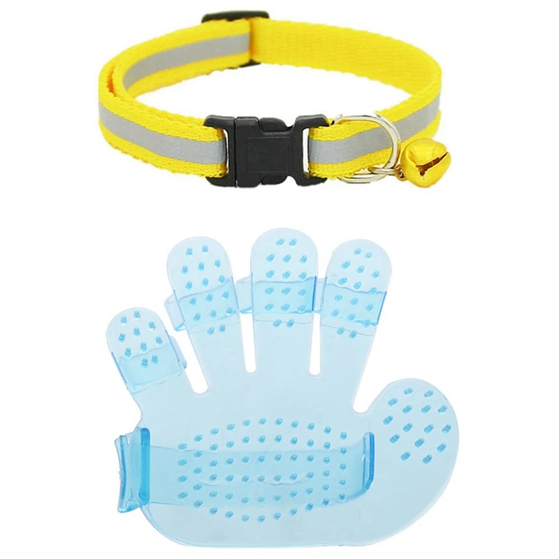 1 Pcs Cute Dog Cat Rabbit Pet Grooming Brush-Blue &amp Reflective Collar Safety Release Buckle With Bell (Yellow) |