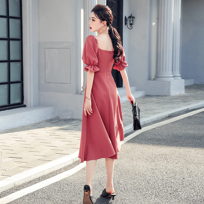 

The new French falbala short-sleeved summer long skirt of tall waist full-skirted dress dress