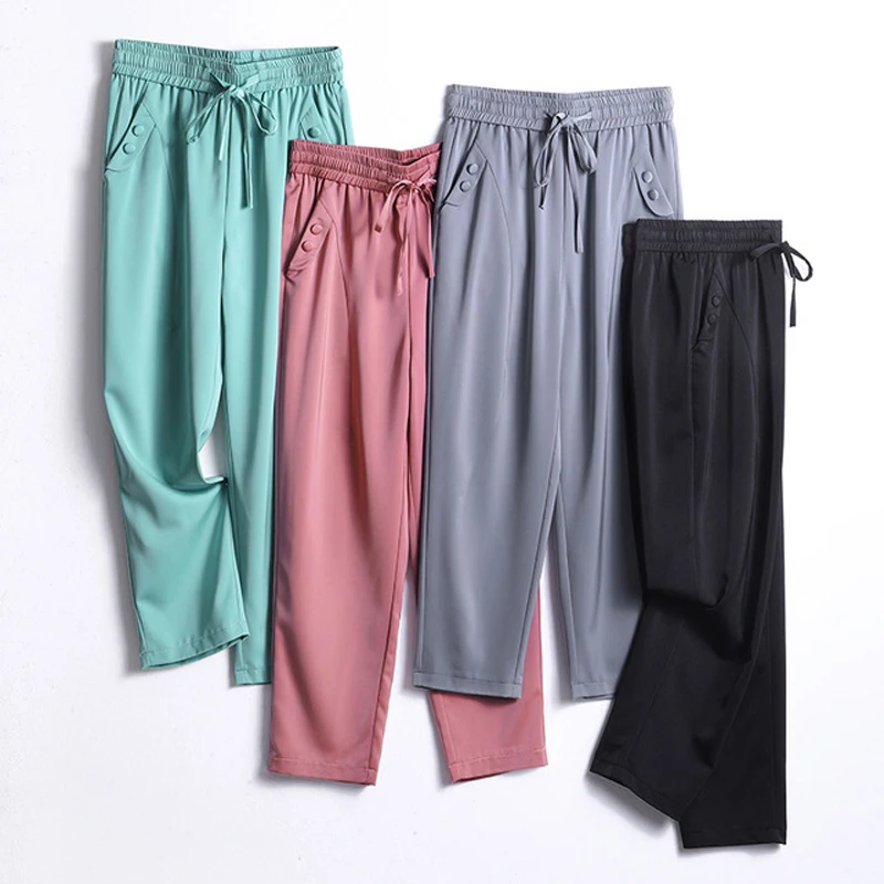 

Summer Lady Haren Pants Thin Elastic Waist High Waist Women's Trousers Ice Plus Size Women Clothing M-9XL