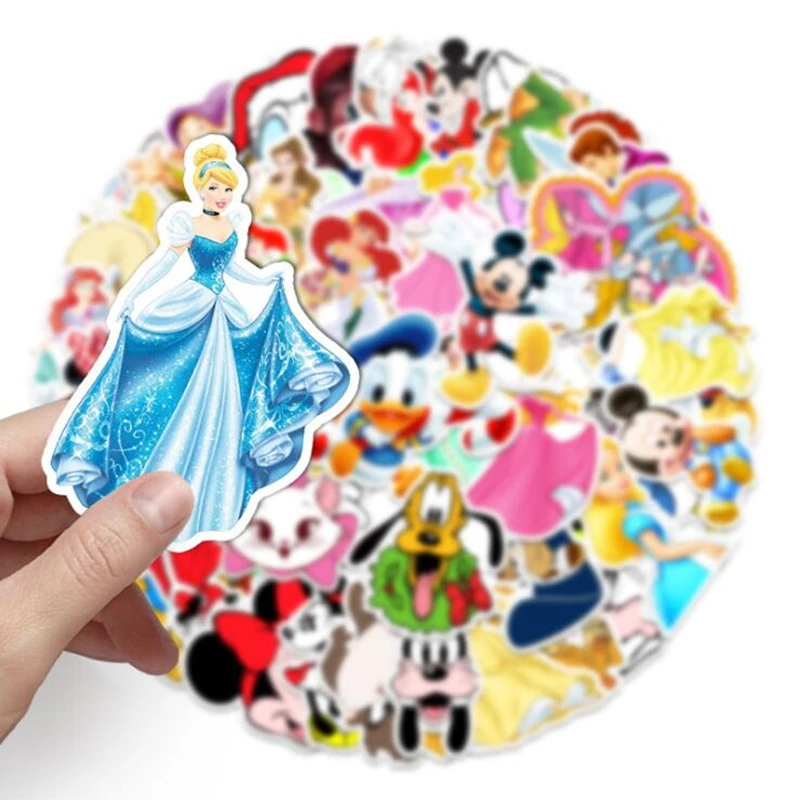 Disney-pegatina de anim&eacute;, Mickey Mouse de punto, Blancanieves, equipaje, Piano, coche, bicicleta, pegatina de Graffiti, pegatinas impermeables, regalos de juguete-2
