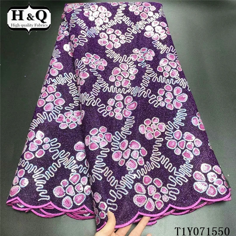 

H&Q new french sequins fabric embroidery nigerian lace fabric 2021 high quality lace 5 yards african mesh tulle for sewing dress