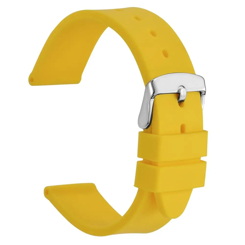 Yellow-Silver Buckle WOCCI силиконовый мягкий резиновый спортивный ремешок для часов 18 мм 20 мм 22 мм черный желтый синий Универсальный ремешок для часов Amazfit ремешок Bip - Цвет ремешка: Yellow-Silver Buckle