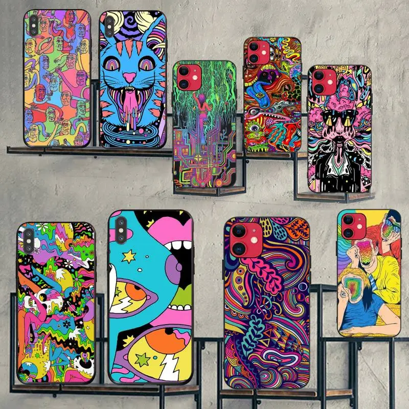 

CUTEWANAN Colourful Psychedelic Trippy Art Soft black Phone Case for iPhone 11 pro XS MAX 8 7 6 6S Plus X 5S SE XR case