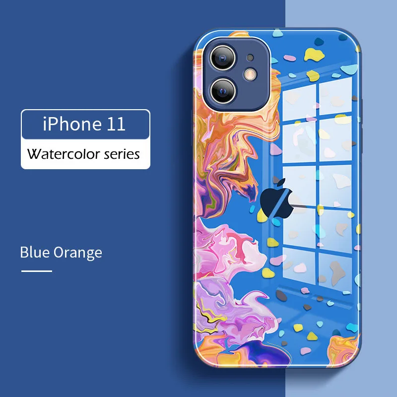 

iPhone13 13Pro 13Pro 12 12Pro 12Pro Max 12Mini 11Pro Watercolor Glass Phone CaseX XS XR 7 8 Rubik's Cube Liquid XR Cover SE