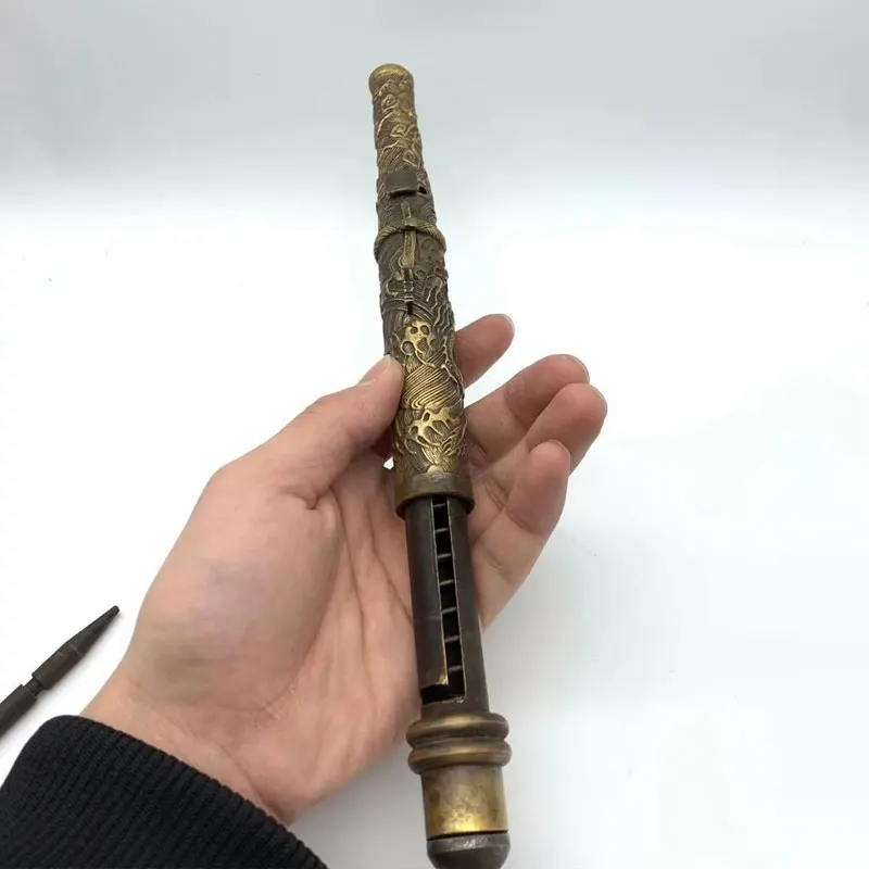 

Ancient China Cold Weapon Collection Antiques Brass Dragon Sleeve Arrow Outdoor EDC Tool