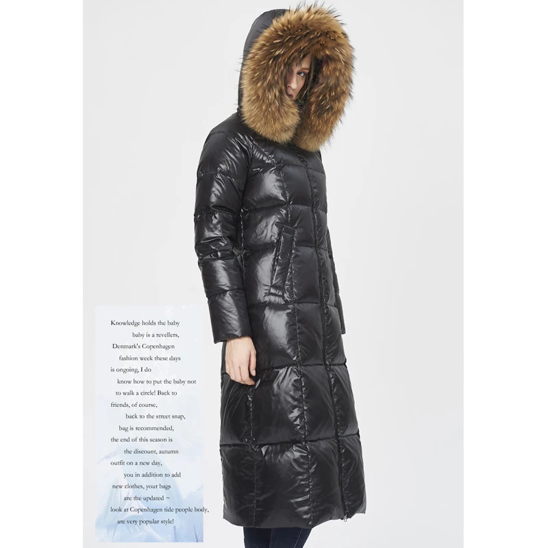 Роскошное меховое пальто из белого Утиного пуха Енота Женские зимние куртки и