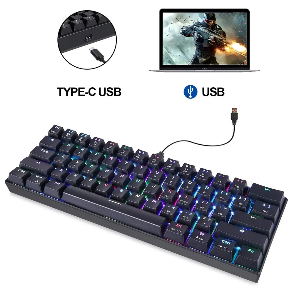 

MOTOSPEED CK61 Wired Keyboard Portable USB RGB LED Backlight 61 Keys Mechanical Gaming Keypad for Computer Gamer Home Office