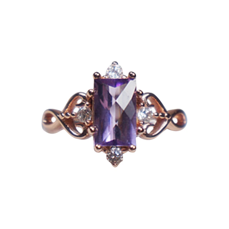 

Light Luxury Antique Style Series Natural Amethyst S925 Silver Plating Rose Gold Ring Open Mouth Female Gift