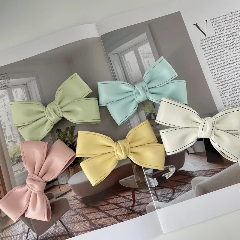 

Soft Leather Cross Bow Hairpin for Women 2021 Solid Color Side Hair Clips