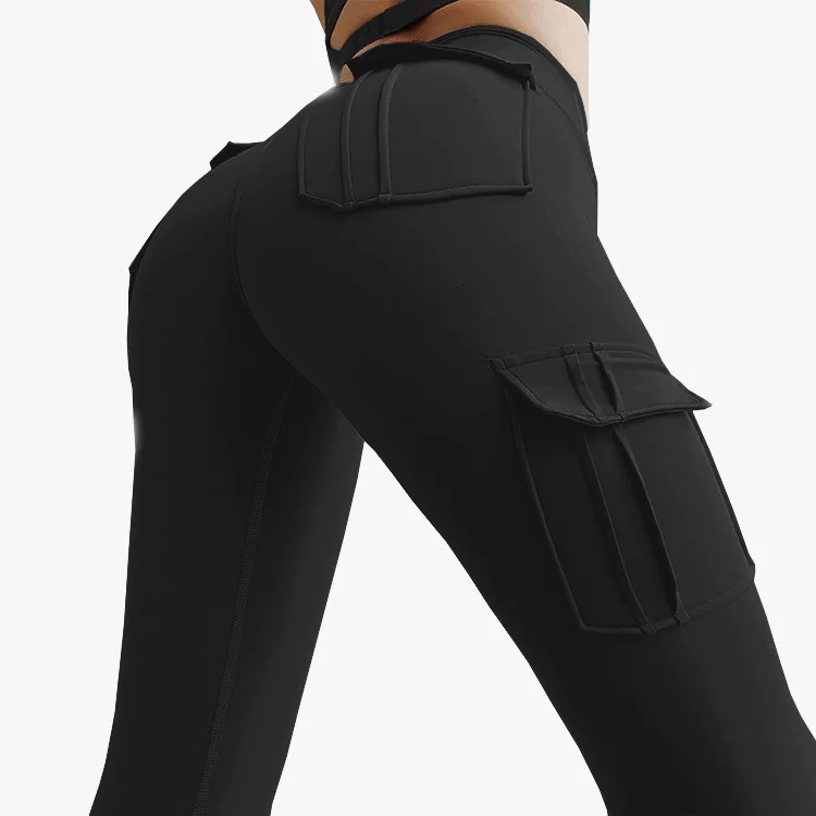 

Multi-pocket Fitness Leggings Solid Color Elastic Trousers High Waist Sexy Pants Women Breathable Bottoms for Outdoor Sports