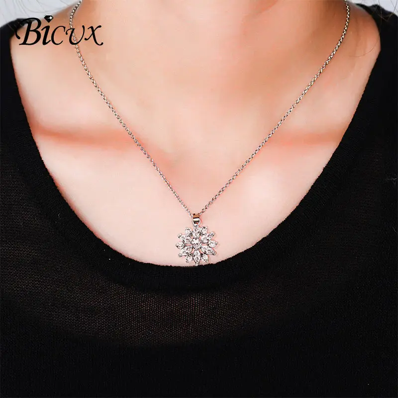 

BICUX Long Rose Gold Silver Color Link Chain Crystal Necklaces for Women Colorful Cubic Zirconia Women Pendant Necklaces Jewelry