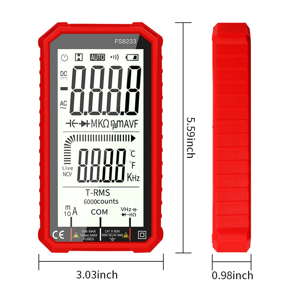 

FS8233 6000 Counts Auto Range High Precise LCD Digital Multimeter Portable AC DC NCV Tester Volt Voltmeter Ammeter dropship#20