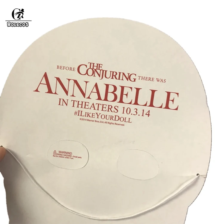 ROLECOS жуткая кукла в маске Хэллоуин Annabelle жуткий, пугающий полный головы Бумажная Маска Косплей Аксессуары маскарадные реквизиты для вечеринки