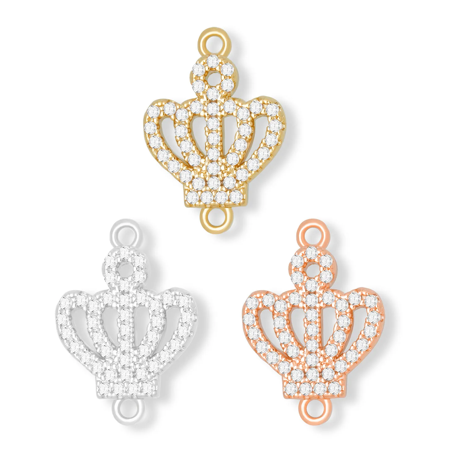 

White Cubic Zirconia Stones Copper Crown Charm Connector For Necklace Bracelet DIY Makings Cute Princess Lovely Jewelry Findings