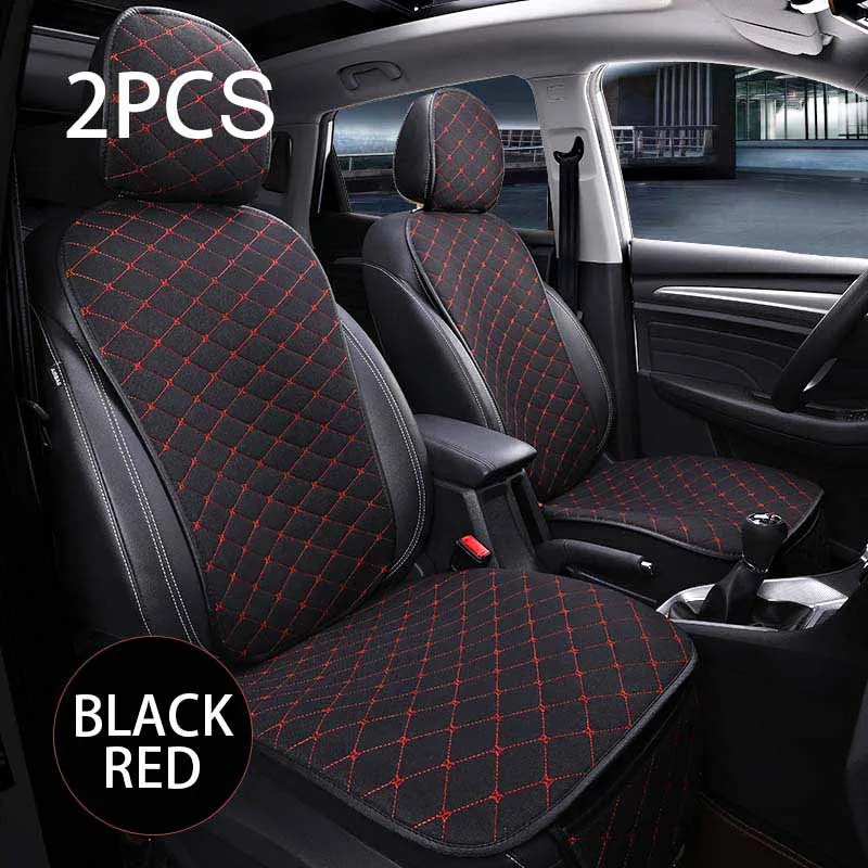 Front Black Red 2pc Льняной Чехол-протектор на автомобильное сиденье Авто Передняя Задняя крышка сиденья спинка сиденье Подушка коврик авто автомобильный интерьер для грузовика внедорожник или фургон - Название цвета: Front Black Red 2pc