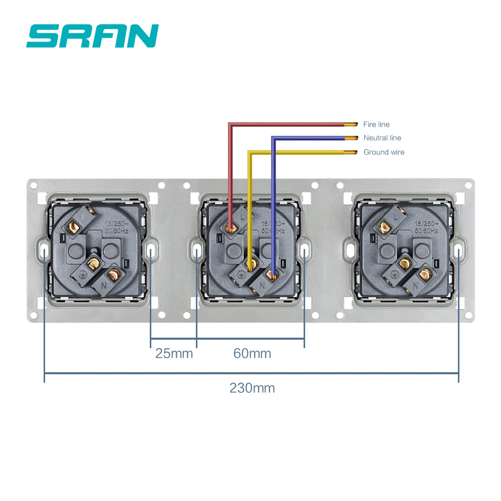 Настенная 16A Франция стандартная Многополосная розетка заземленная