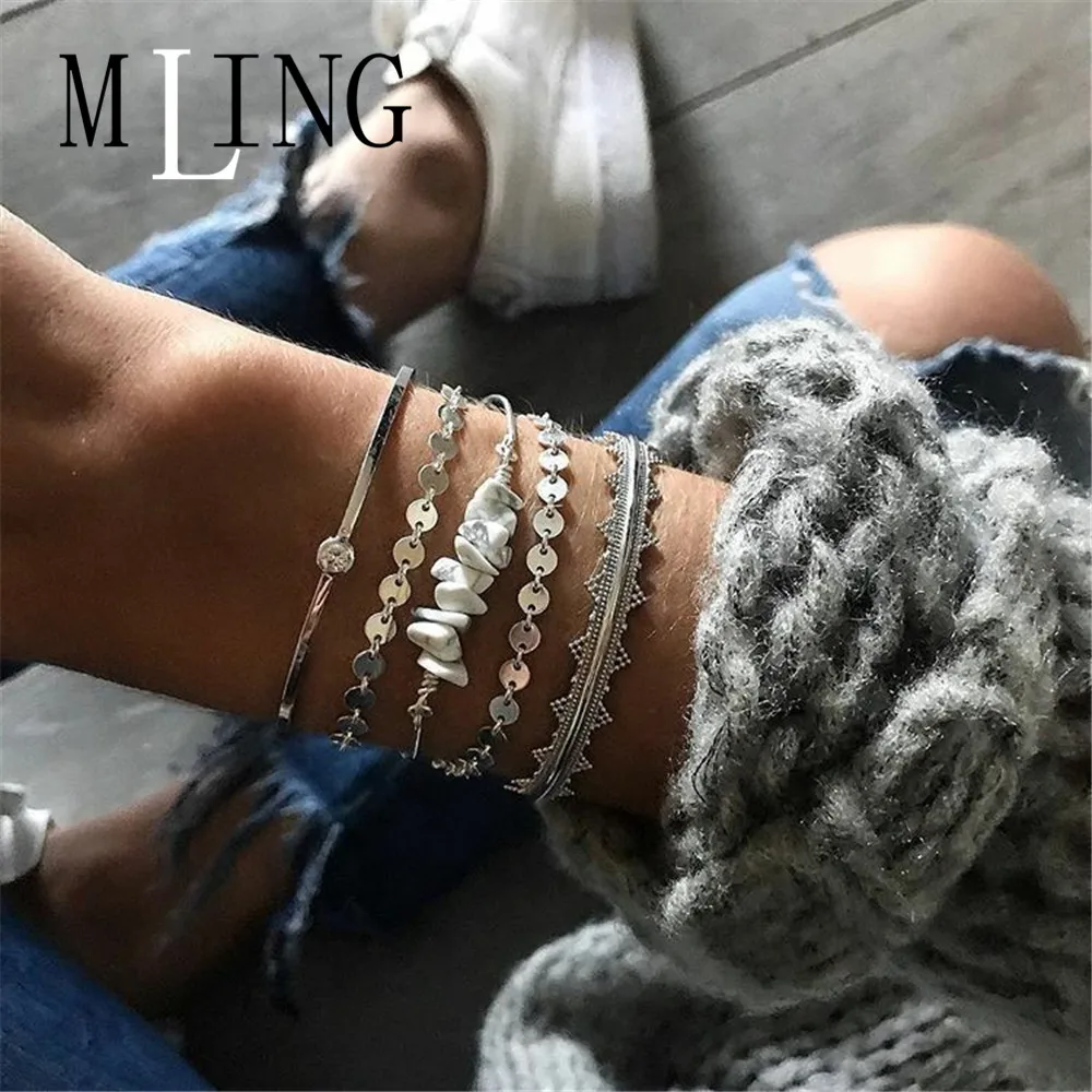 MING 5 шт./компл. винтажный сплав браслет набор богемный кристалл натуральный