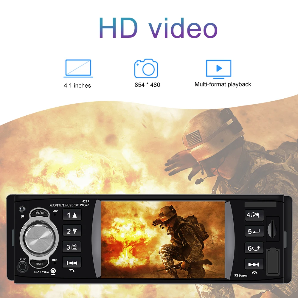 1 din 4 1 inch audio video mp5 player bluetooth 4 2 car radio iso remote multicolor lighting tf usb fast charging auto parts free global shipping