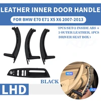 black lhd genuine leather car front rear left right interior door handle inner pull trim cover for bmw e70 e71 x5 x6 2007 13
