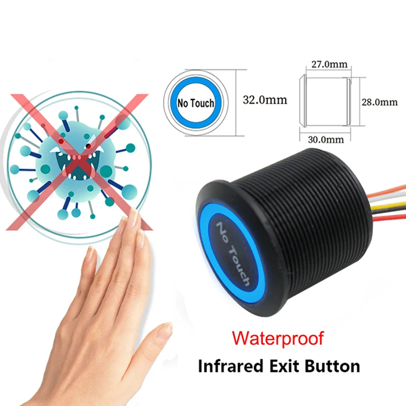 

IP68 Водонепроницаемый инфракрасный сенсорный переключатель без сенсорных бесконтактных переключателей Кнопка открывания двери со светодиодом для контроля доступа к двери