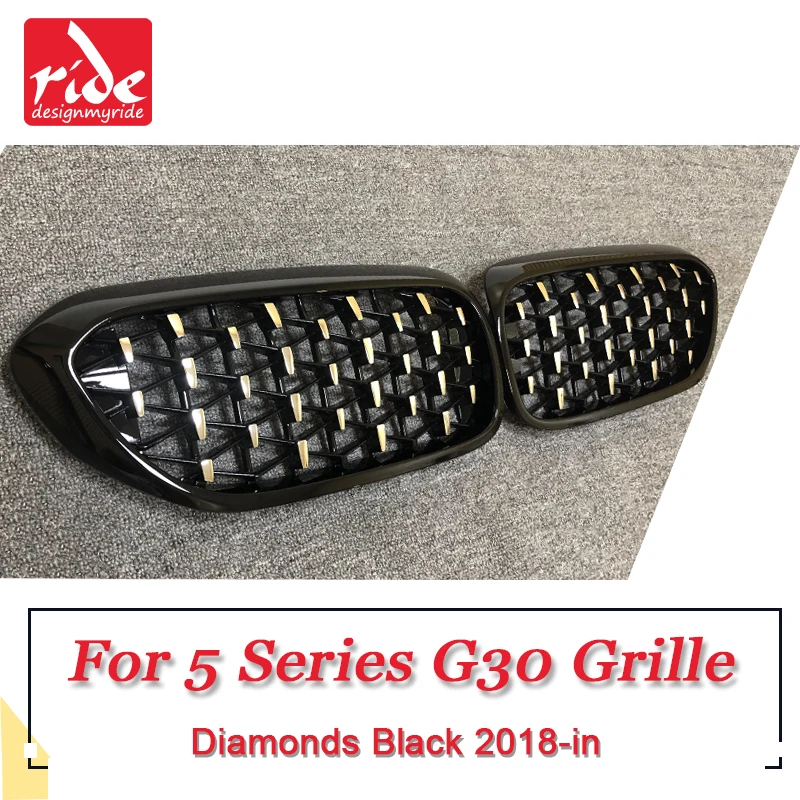 G30 Front Diamonds Grill Grille Meteor Style ABS Gloss Black 5 series 520i 530i 535i 540 540iXD 550i Kidney Grills 2018-in | Автомобили и