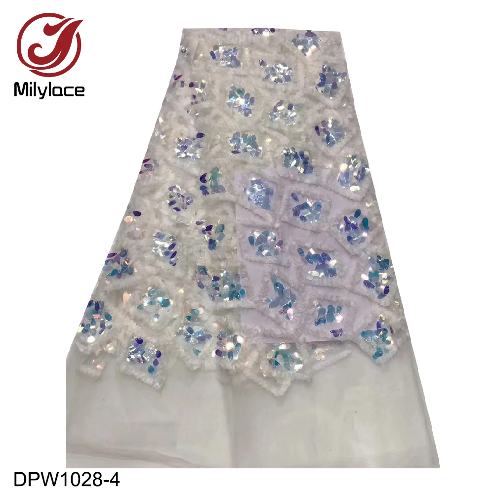 Новая африканская кружевная ткань 3D с блестящими французскими пайетками на высококачественной сетчатой тюле DPW1028.