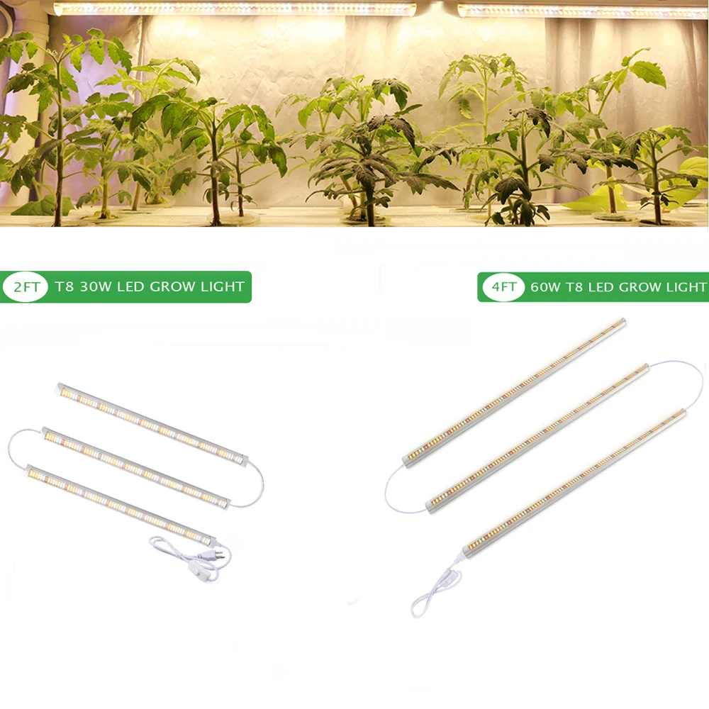 (3pcs/Lot) T8 LED Grow Light 30W 2FT 60W 4FT Hydroponic Full Spectrum Warm White Grow Tube with 50cm Connector and Power Cord