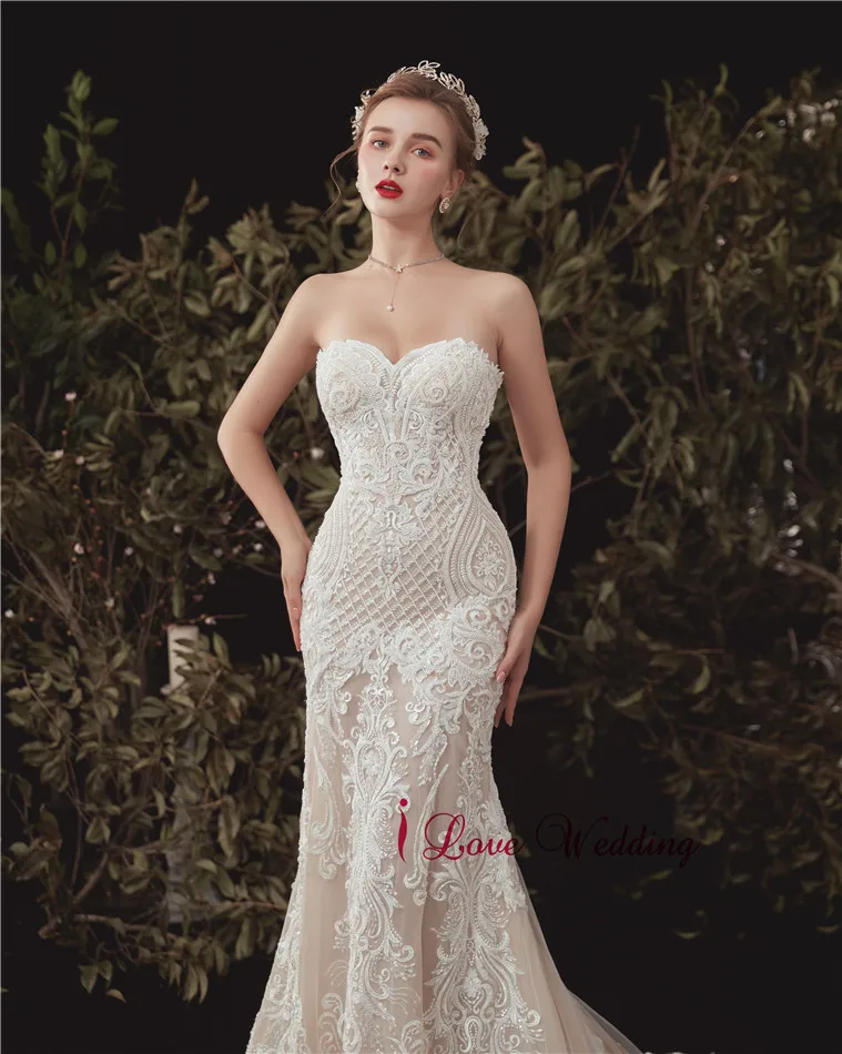 Vestido de novia 2020 Sweetheart Lace Wedding Dress Nude Lining Mermaid Luxury Bridal Gown Elegant Boho bridal | Свадьбы и торжества