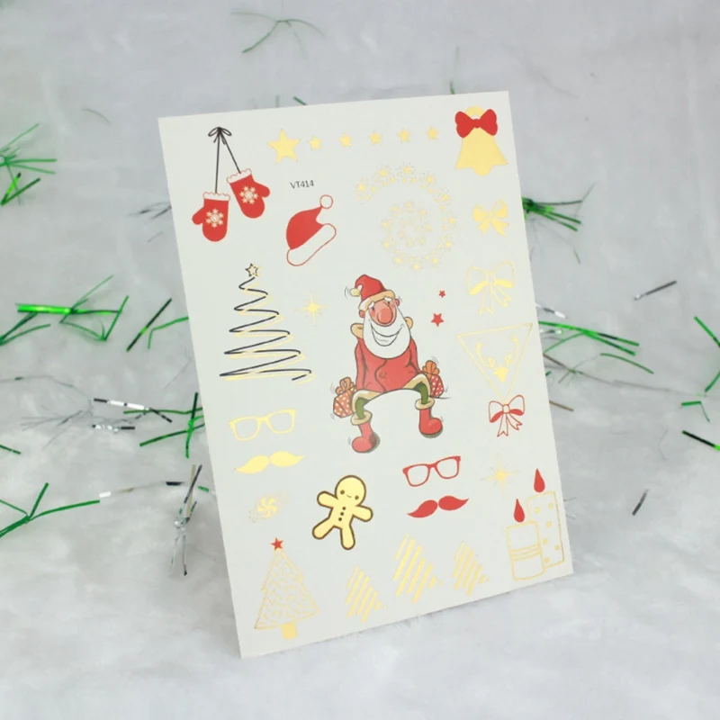 Рождество Горячая штамповка временные искусственные татуировки Золотой