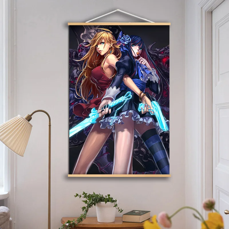 Трусики и чулки с подвязками Аниме Манга настенный плакат из массива дерева