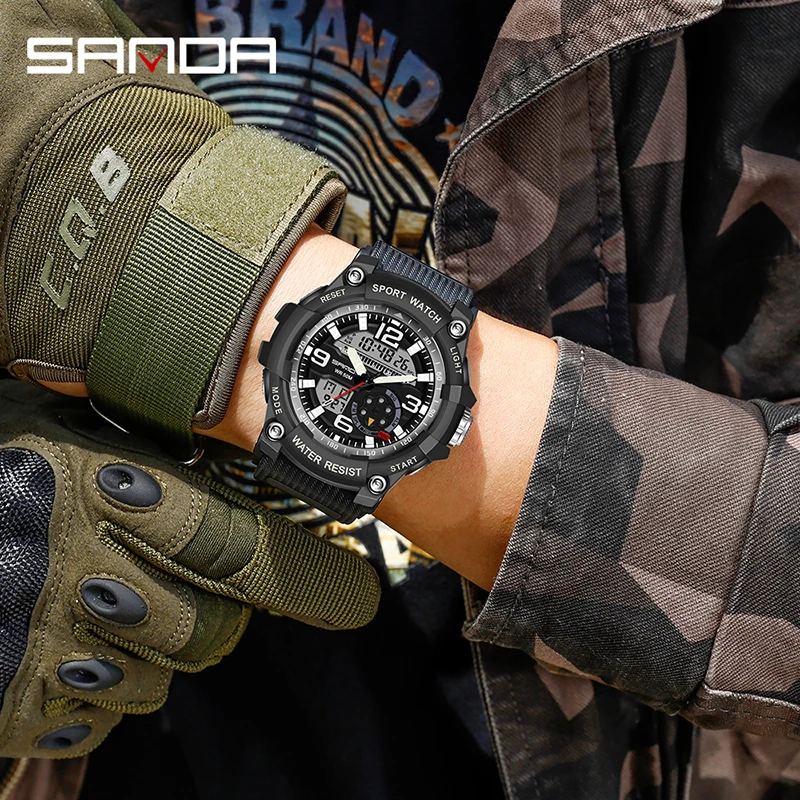 Часы наручные SANDA мужские с двойным дисплеем спортивные цифровые