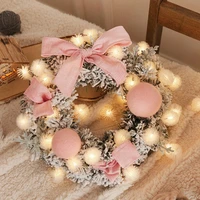 30cm christmas artificial rattan flower door hanging wreath with string light wall decoration for home festival party