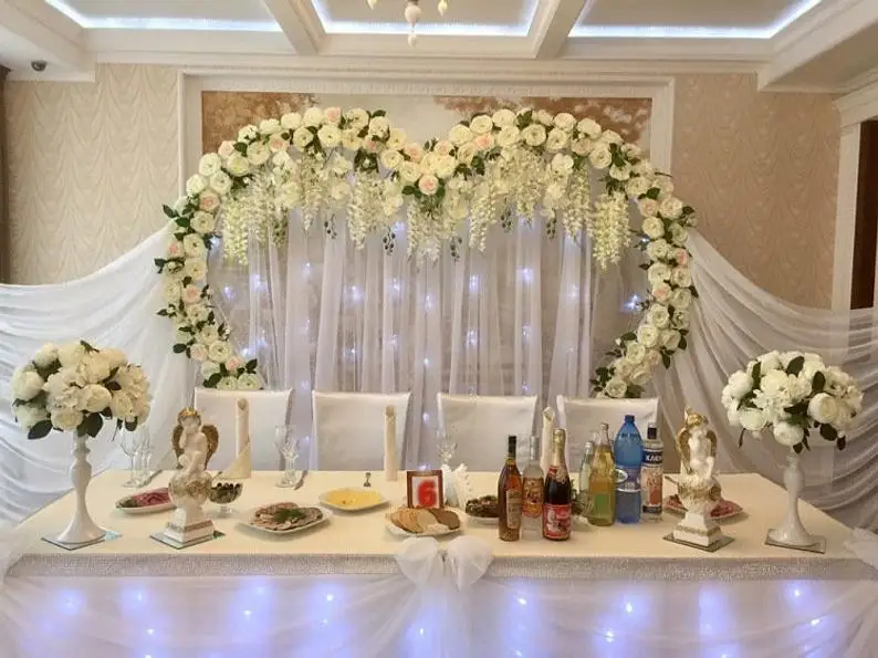 Arco de boda con forma de coraz&oacute;n, arco de boda de metal blanco, decoraci&oacute;n de boda, tel&oacute;n de fondo de boda, arco floral de ceremonia-0